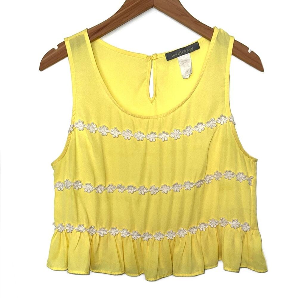 Finn & Clover Yellow Daisy Chain Cropped Tank Top Size Medium